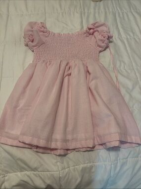 Little Girl's Pink Smocked Puff-Sleeve Dress